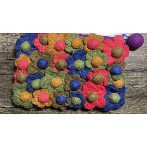 RISING TIDE Multi Colored Flower Wool Felt Handmade Wallet Purse Nepal Bag
